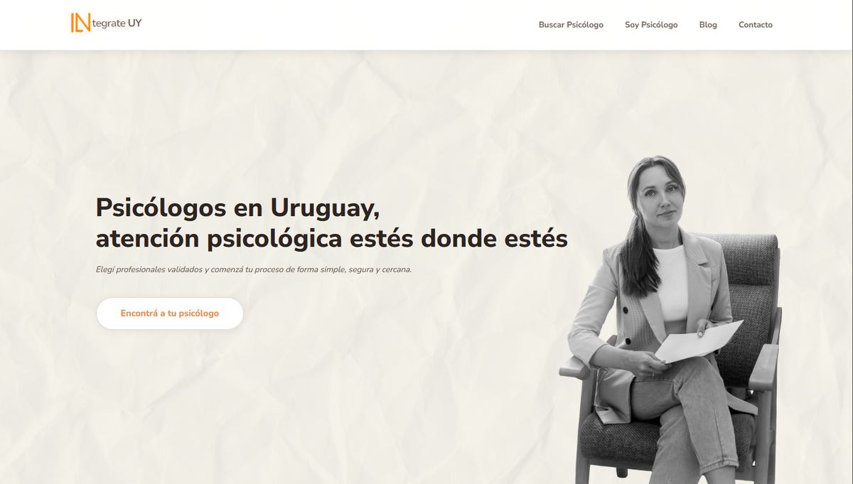 Captura de la plataforma Integra: listado de profesionales de salud mental con filtros por especialidad